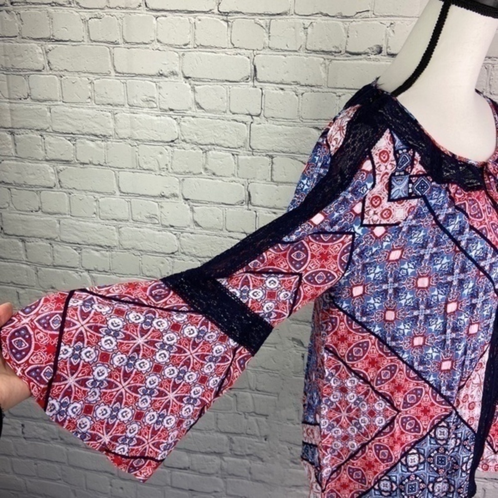 Jessica Simpson‎ Blouse Top Bandana Alaya Sheer Lace Boho Peasant Top Size L - Picture 9 of 16